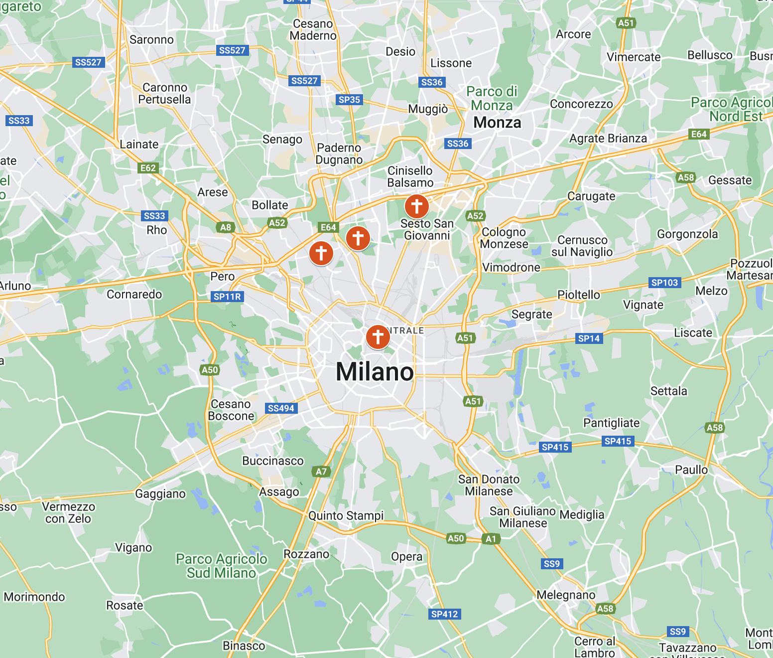 Mappa delle sedi Arimatea Nebulonghi a Milano